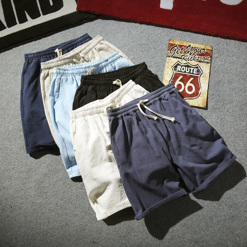 Fashion Cotton Line Shorts Men  Summer Beach Casual Shorts Solid Baggy Basic Pockets Shorts Streetwear Men's Clothing