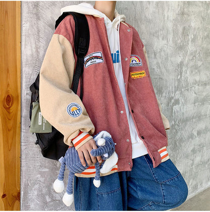 Spring and autumn corduroy jacket men's ins tide brand Harajuku style Korean style versatile handsome loose Baseball Jacket