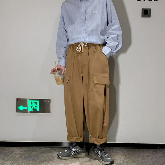 saferido  Men's Thick Overalls Loose Elastic Waist Casual Pants High-quality Vintage Style Trousers Oversized Sweatpants Size M-2XL
