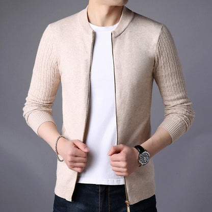 Spring Men's Sweater Cardigan Solid Long Sleeve Knitted Coat Full Zipper Casual Wool Sweater Tide Slim Male Autumn Clothing