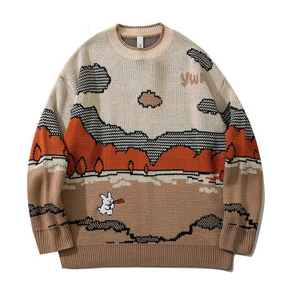 saferido      Harajuku vintage rabbit ugly sweater streetwear pullover men super cute anime knitwear sweating video hip hop grandpa sweater