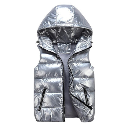 Men's Vest Winter Fashion Silver Male Cotton-Padded Hooded Coats Sleeveless Jackets Casual Thick Waistcoats Mens Clothing