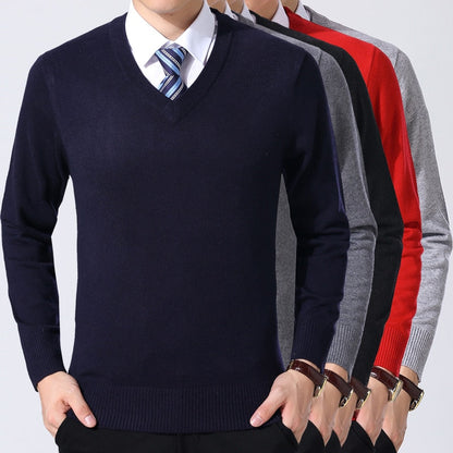 New Fashion Brand Sweater Mens Pullover V Neck Slim Fit Jumpers Knitting Thick Warm Autumn Korean Style Casual Mens Clothes