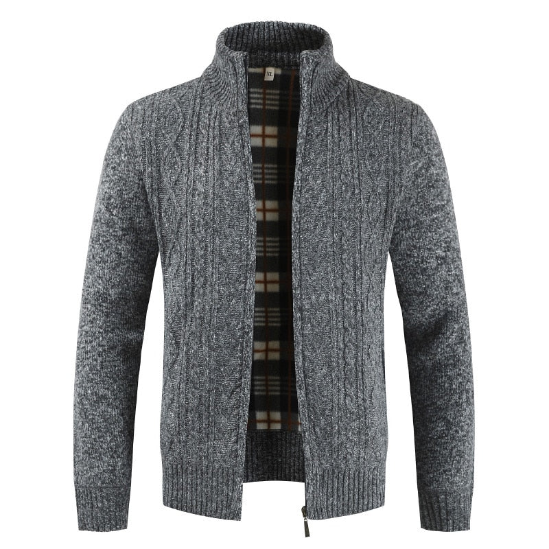 Autumn Winter Mens Sweater Fashion Brand Casual Sweater Stand Collar Cardigan Men Striped Slim Knitted Men's Sweatercoat