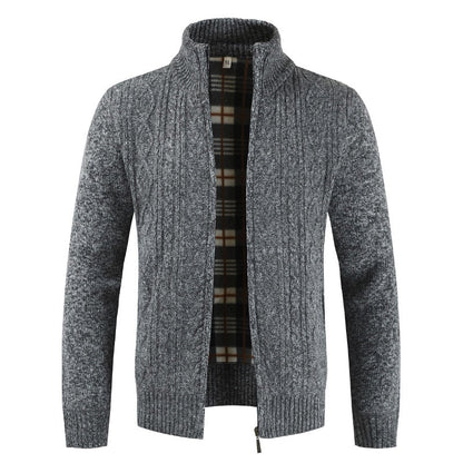Autumn Winter Mens Sweater Fashion Brand Casual Sweater Stand Collar Cardigan Men Striped Slim Knitted Men's Sweatercoat