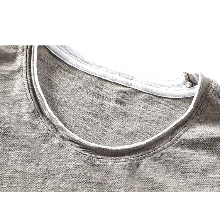 Fake Two T-shirts for Men Retro Fashion Summer Cotton Solid Color Short Sleeve Tops Male Casual Simple Thin White Tee Clothing