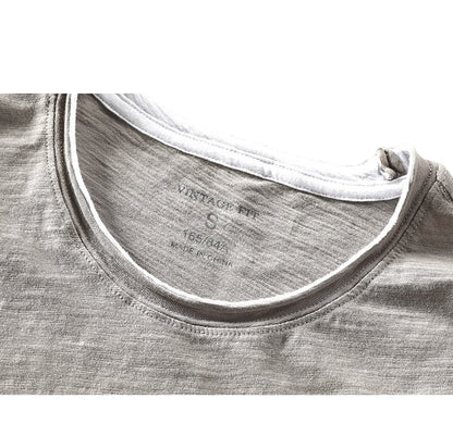 Fake Two T-shirts for Men Retro Fashion Summer Cotton Solid Color Short Sleeve Tops Male Casual Simple Thin White Tee Clothing