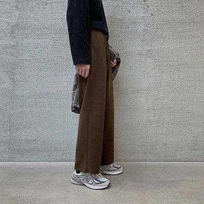 Winter Thick Woolen Pants Men's Warm Fashion Black Brown Casual Pants Men Korean Loose Straight-leg Pants Mens Trousers S-2XL