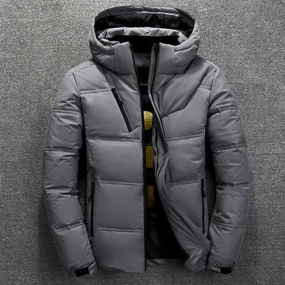 Brand Down Jacket Male Winter Parkas Men White Duck Down Jacket Hooded Outdoor Multi Pockets Thick Warm Padded Snow Coat Male