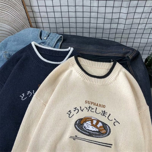 New Spring Men’s Knitted Sweater Japanese Harajuku Vintage Pullovers Hip Hop Fashion Couple Knitted Sweaters Male