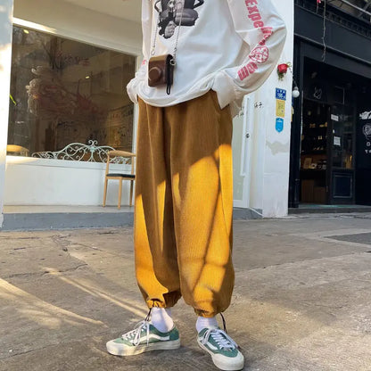 saferido Spring Men's Corduroy Fabric Casual Pants Velvet Hip Hop Harem Pants Joggers Sweatpants Streetwear Mens Fashion Trousers
