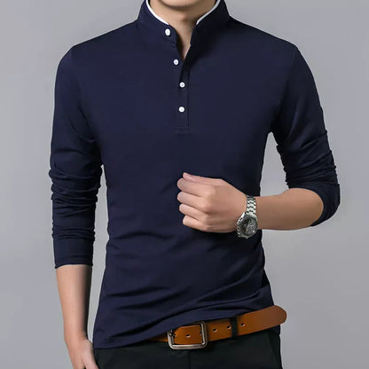saferido Hot Sale 2024 Spring Mens Tshirt Long Sleeve Stand Basic Solid Blouse Tee Shirt Top Casual Cotton T-shirt Men Undershirt