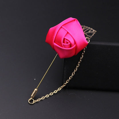 1 Pcs Men Rose Flower Golden Leaf Fashion Brooch Pin Suit Lapel New Men Wedding Boutonniere Brooch Jewelry