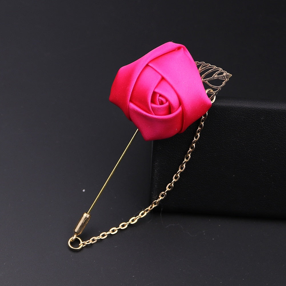 1 Pcs Men Rose Flower Golden Leaf Fashion Brooch Pin Suit Lapel New Men Wedding Boutonniere Brooch Jewelry
