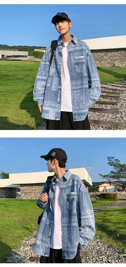 saferido French cashew flower shirt men's long sleeve spring and autumn fashion brand design sense of small ruffian handsome shirt New