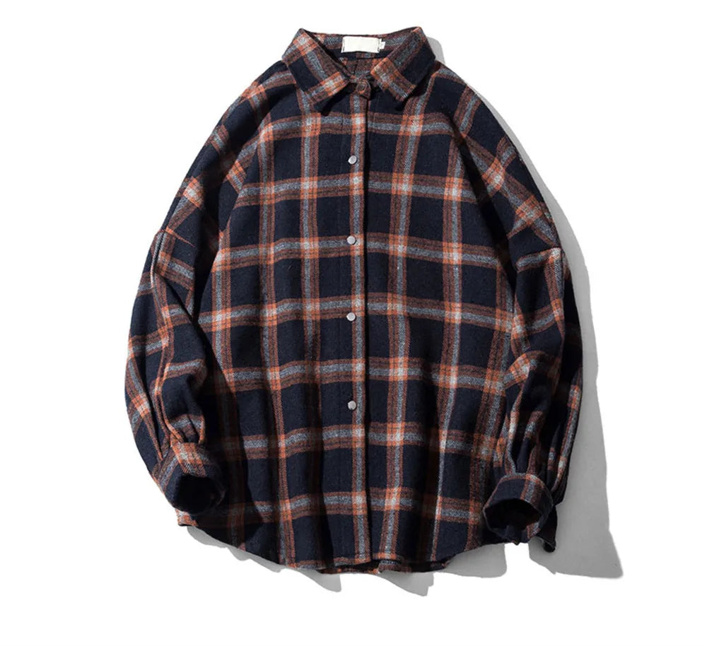 saferido harajuku block plaid block men's men streetwear men's thick, manly sleeve shirts of vintage Korean fashion clothes HIP HOP