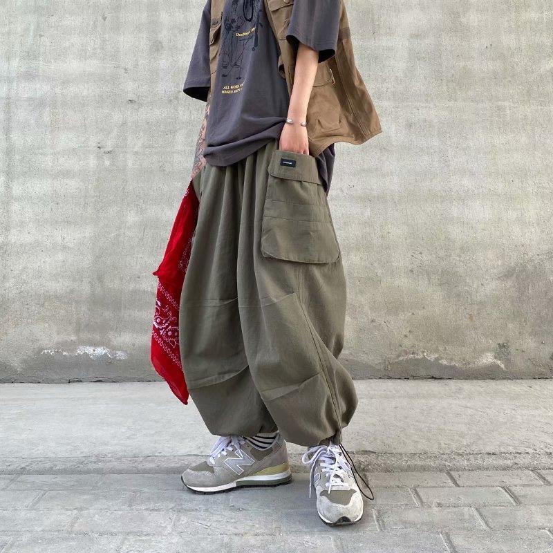 Y2k Baggy Cargo Pants 100% Cotton Joggers Streetwear Ankle-Length Casual Harem Long Trousers Men Wide Leg Oversize