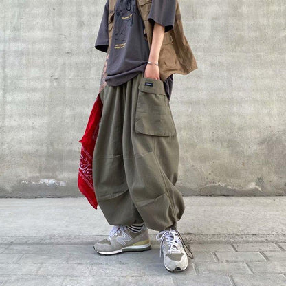 Y2k Baggy Cargo Pants 100% Cotton Joggers Streetwear Ankle-Length Casual Harem Long Trousers Men Wide Leg Oversize