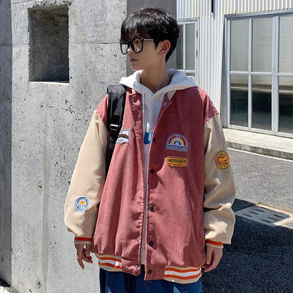 Spring and autumn corduroy jacket men's ins tide brand Harajuku style Korean style versatile handsome loose Baseball Jacket