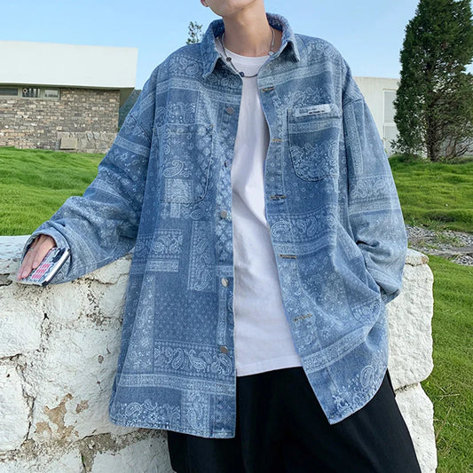 saferido French cashew flower shirt men's long sleeve spring and autumn fashion brand design sense of small ruffian handsome shirt New