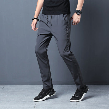Men'S Korean Fashion Casual Summer Thin Quick Drying Ice Silk Straight Pants Loose Sports 9-Point Trousers Boy