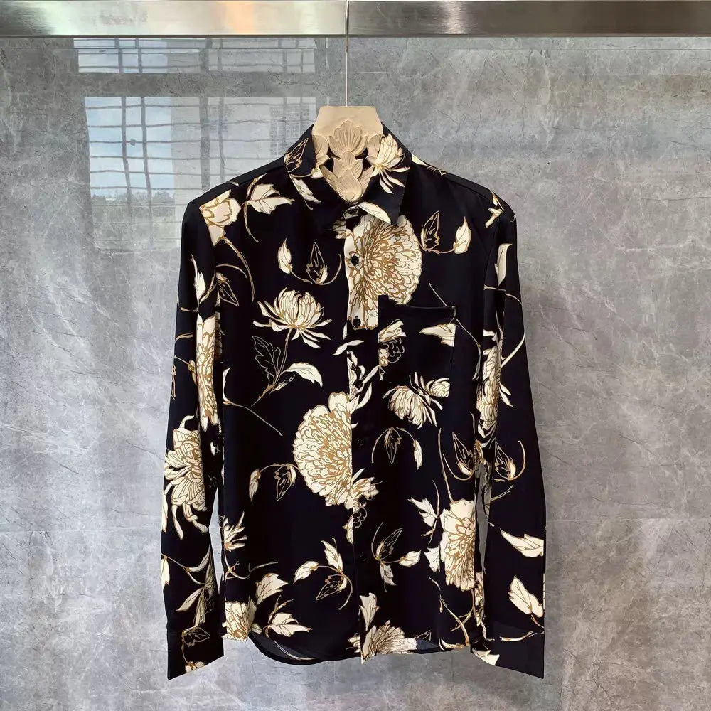 Men Spring High Quality Printed Leopard Shirts Men Fashion Casual Business Shirts Male Long Sleeve Slim Fit Blouses O203