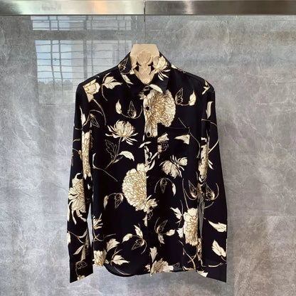 Men Spring High Quality Printed Leopard Shirts Men Fashion Casual Business Shirts Male Long Sleeve Slim Fit Blouses O203