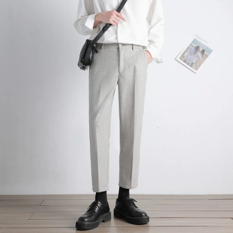 saferido Men's Fashion Casual Pants Slim Fit British Style Business Thicken Woollen Pants Streetwear Trousers 4 Color Suit Pants