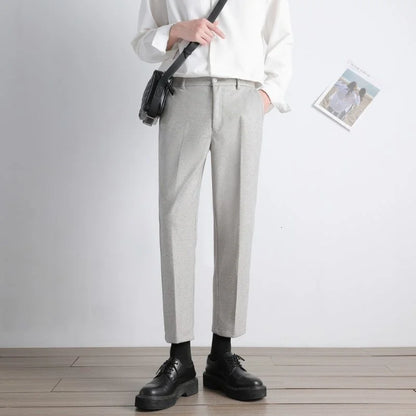 saferido Men's Fashion Casual Pants Slim Fit British Style Business Thicken Woollen Pants Streetwear Trousers 4 Color Suit Pants