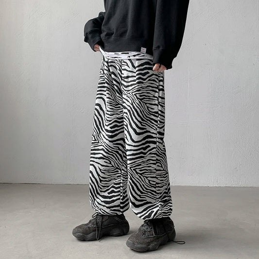 saferido Youth Streetwear Black Pants Men Joggers Mens Straight Harem Pants Men Korean Hip Hop Trousers Plus Size Zebra pants