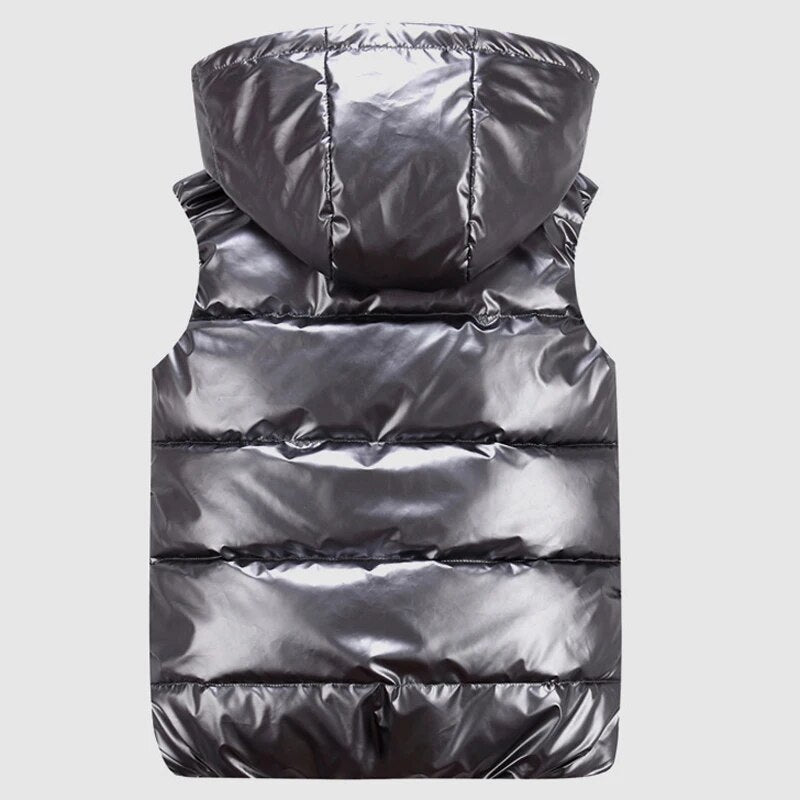 Men's Vest Winter Fashion Silver Male Cotton-Padded Hooded Coats Sleeveless Jackets Casual Thick Waistcoats Mens Clothing