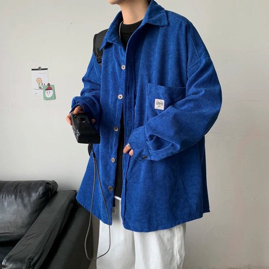 saferido Corduroy Men Shirts For Men Clothing Harajuku Black Shirt Korean Style Men Shirt Long Sleeve Vintage Clothes Streetwear 3XL