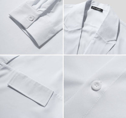 Men Casual Shirt Solid Color Lapel Button Long Sleeve Fashion Tops Streetwear Loose Leisure Camisa Masculina S-5XL