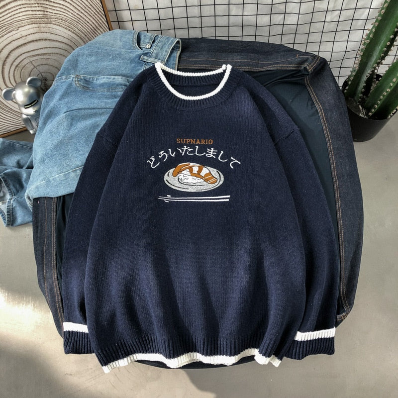 New Spring Men’s Knitted Sweater Japanese Harajuku Vintage Pullovers Hip Hop Fashion Couple Knitted Sweaters Male