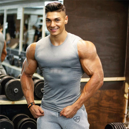 Men tight tank top men's gym fitness vest men's muscle sports Leisure jogging Exercise sports sleeveless shirt top