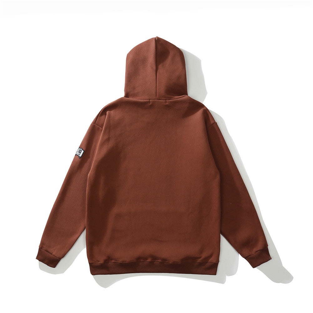 Embroidery Skull Heart Patchwork Brown Cotton Hoodies Men Harajuku Sweatshirt Fleece Punk Hooded Pullover Vintage Clothes