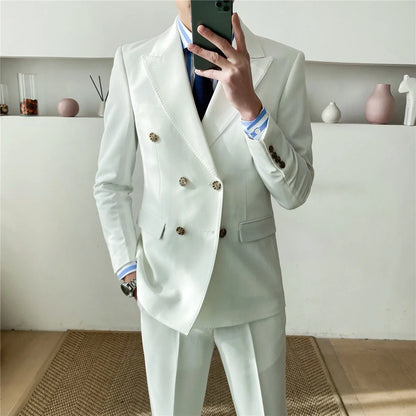 saferido British Double Breasted Formal Dress Suit Men Black Smoking Homme Mariage Suit Fashion Groom Men Suit Slim Fit Business Tuxedos