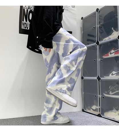 Blue Black Tie-dye Jeans Men Fashion Print Casual Baggy Jeans Mens Streetwear Loose Hip-hop Straight Denim Trousers Men M-2XL