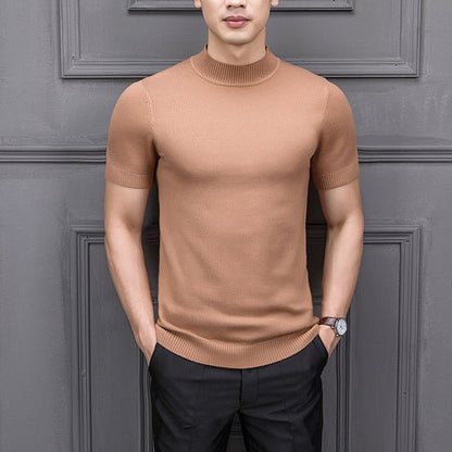 Brand New Autumn Men's Sweater Pure Color Semi-high Collar Knitting for Male Half-sleeved Sweaters Tops
