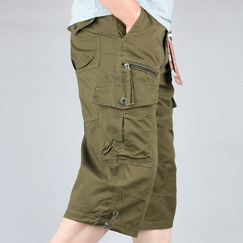 Men Summer Casual Baggy Multi Pocket Military Shorts Knee Length Cargo Pants Loose Breeches Male Tactical Shorts Plus Size 5XL