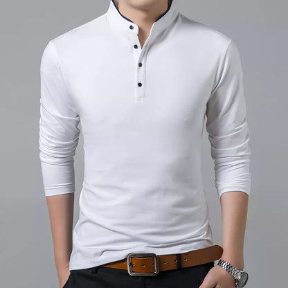 saferido Hot Sale 2024 Spring Mens Tshirt Long Sleeve Stand Basic Solid Blouse Tee Shirt Top Casual Cotton T-shirt Men Undershirt