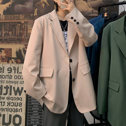 Korean Style Blazer Men's Fashion Solid Color Business Casual Suit Jacket Men Streetwear Wild Loose Dress Jackets Mens M-2XL