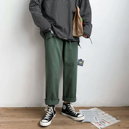 saferido Korean Style Men's Solid Color Casual Pants Fashion Trend Yellow Straight Pants Popular Loose Streetwear Trousers M-3XL