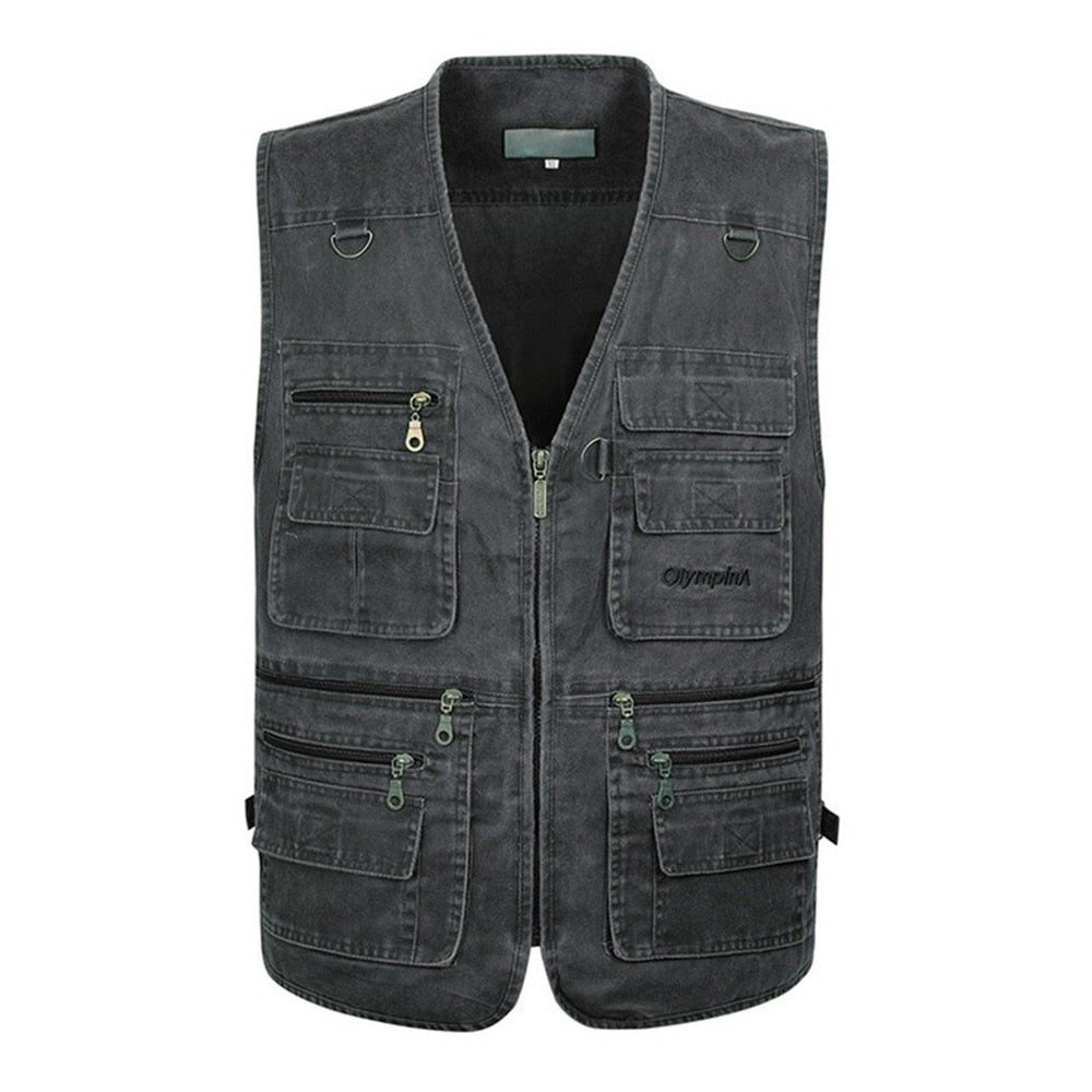 New Summer Mens Casual Sleeveless Vest Men Multi Pocket Cotton Waistcoat Cargo Vest Military Sleeveless Jacket Coat Plus Size