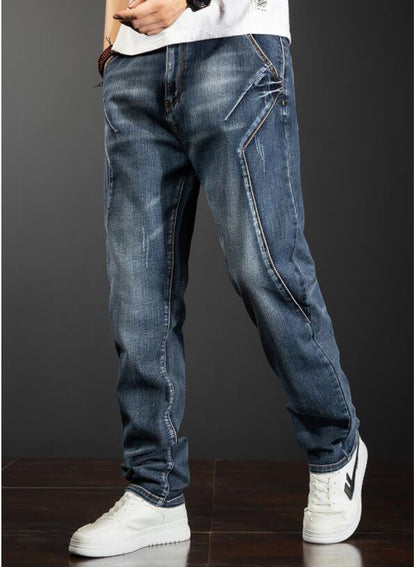 Men Jeans Loose Baggy Denim Pants Men Cargo Trousers Patchwork Casual Pants Size 28-44