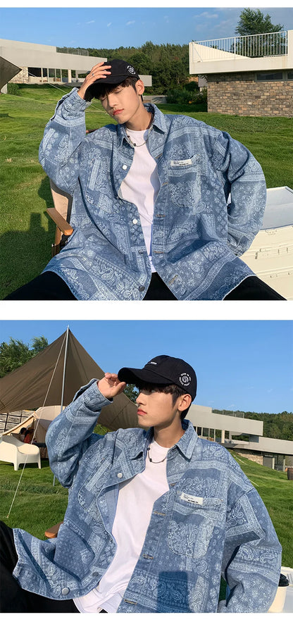 saferido French cashew flower shirt men's long sleeve spring and autumn fashion brand design sense of small ruffian handsome shirt New