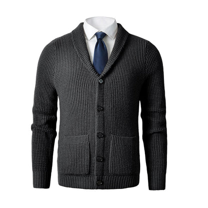 Men's Shawl Collar Cardigan Sweater Slim Fit Cable Knit Button up Merino wool Sweater with Pockets