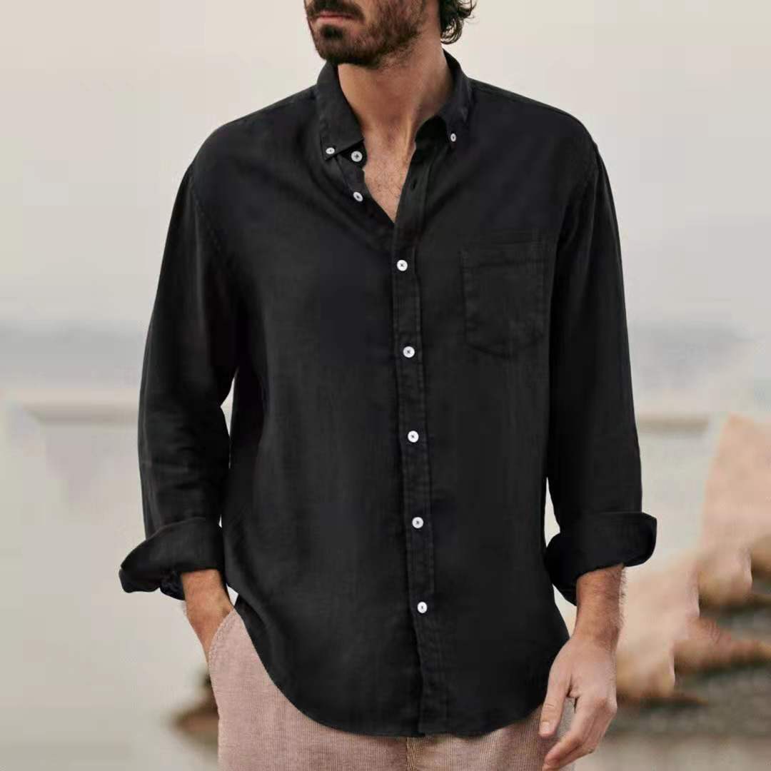 New Oversize Cotton Linen Shirts For Men Casual Long Sleeve Stand Collar Blouse Vintage Solid Loose Shirt Male Streetwear