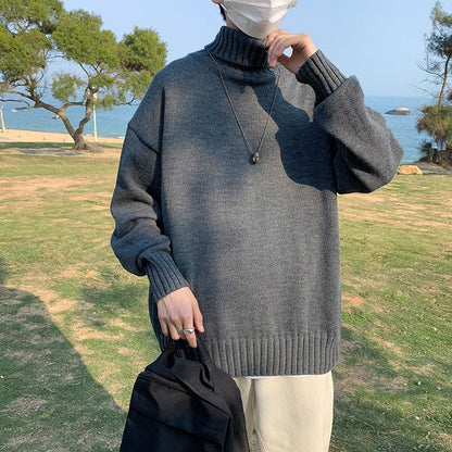 New Turtleneck Sweaters Men Loose Knitted Pullover Streetwear Mens Oversized Sweater Fashion Casual Sweater Men Pullovers M-8XL