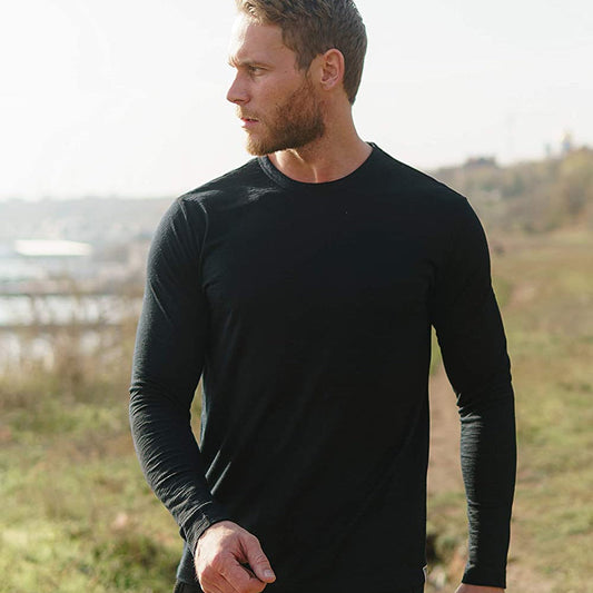 Men's 100% Merino Wool Thermal long sleeve T Shirt Base Laye Merino Wool Shirt 250g Wicking Breathable Anti-Odor